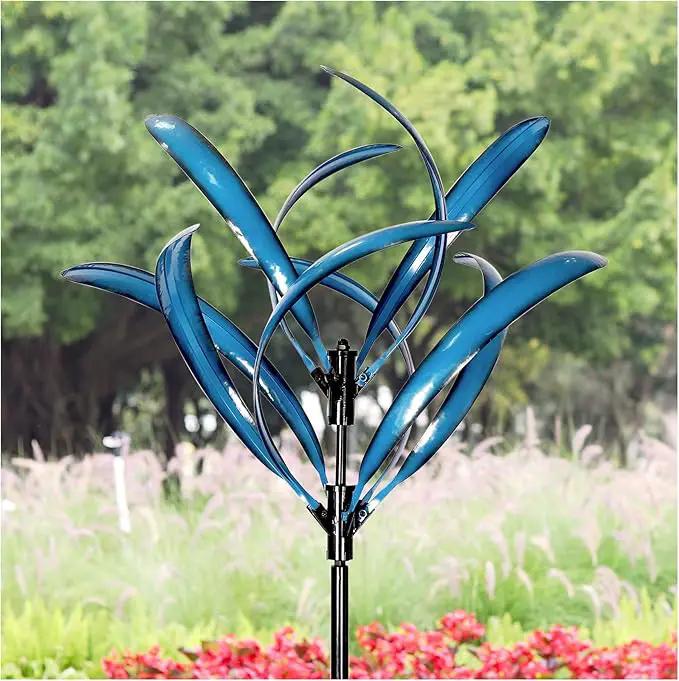 LimeHill Wind Spinner for Yard and Garden - Large Metal Kinetic Wind Sculptures for Outdoor Decorations (Blue Lotus 2) by GreenHaven Gardens