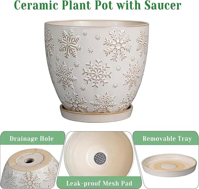 Ceramic Planter 8 Inch Plant Pot with Drainage Hole and Saucer Ceramic Pots for Indoor Plants Outdoor Large Flower Pot for Home Decor White by GreenHaven Gardens