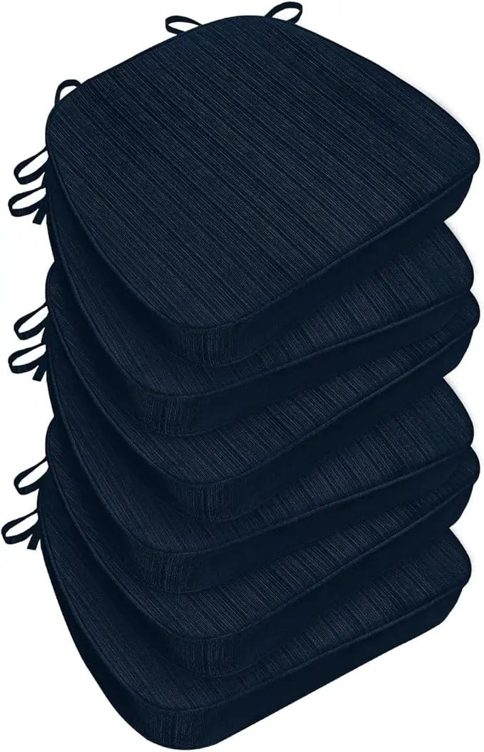 Chair Cushions for Dining Chairs, Indoor Chair Cushions with Ties，Waterproof Chair Pads Set of 6, Navy Blue, 17x16x2.5 Inch by GreenHaven Gardens