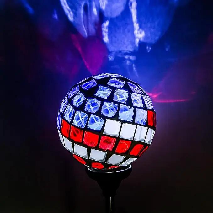WNP Solar Powered Outdoor Garden Light Stakes Decoration,Mosaic Globe 4th of July Stake Solar Light Garden Decor,Solar Glow Glass Ball Lights Waterproof Decor Light for Patio Pathway,Yard by GreenHaven Gardens