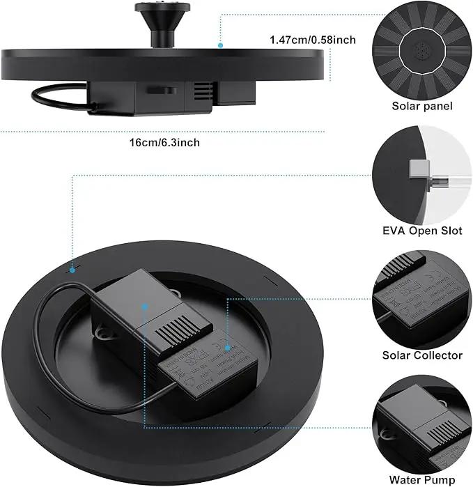 Solar Fountains,Solar Water Fountain,Solar Powered Bird Bath Fountain with 6 Nozzles - Free Standing Floating Solar Water Fountain for Bird Bath, Garden, Pond, Pool (Black-1.4W) by GreenHaven Gardens