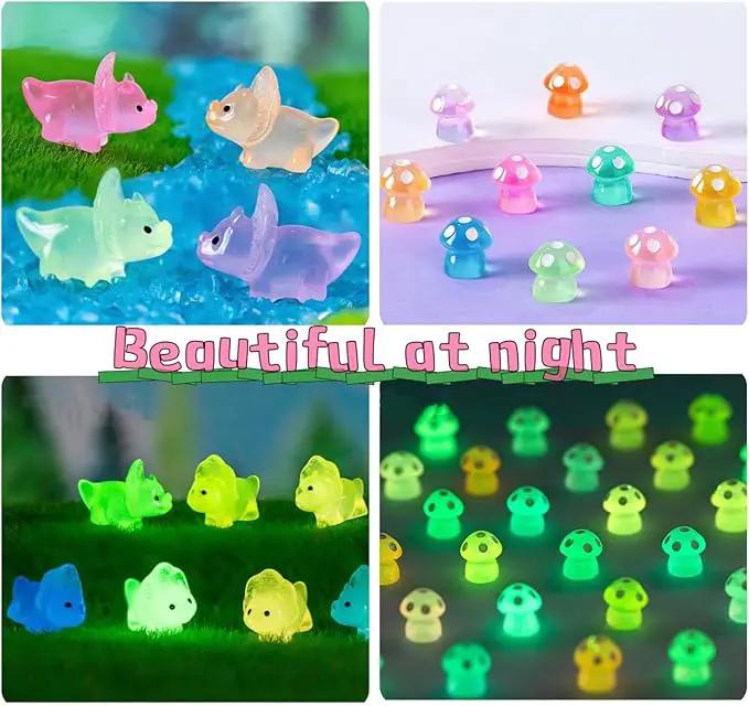 148Pcs Luminous Mini Resin Animals, Tiny Ducks Glow in The Dark Dolphins Dinosaurs Mushrooms 4 Combination Resin Set, Miniature Figures for Garden Decoration Aquarium Home Party Decor by GreenHaven Gardens