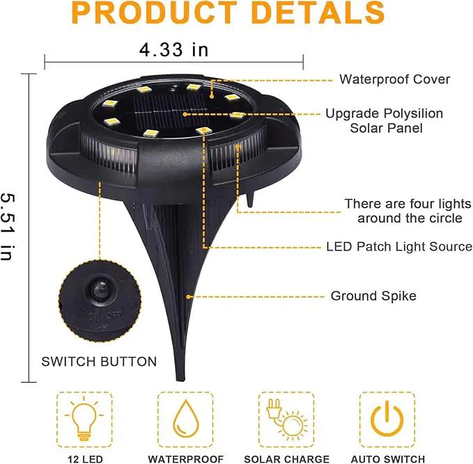 Solar Ground Lights Outdoor 12 Packs 12 LED Disk Lights Solar Powered Waterproof New In-ground Lights For Garden Deck Stair Step Lawn Patio Driveway Walkway Pathway Yard decoration(Warm Light,12Pack) by GreenHaven Gardens