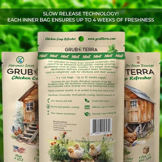 GrubTerra Coop Refresher Odor Freshener for Chicken Pen, Suitable for Chicken Waterer and Chicken Feeder, Smell Control Solution for Clean and Fresh Chicken Living Environment by GreenHaven Gardens