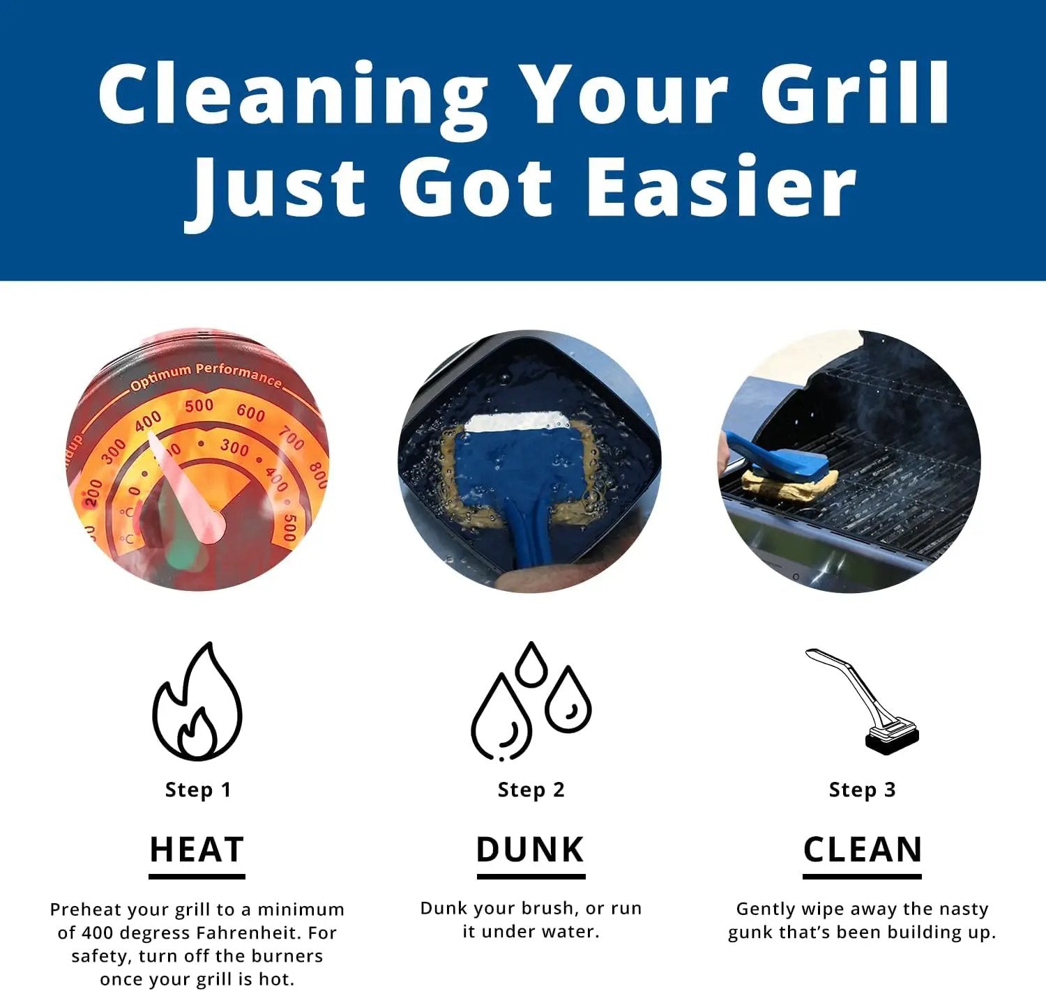 Grill Rescue BBQ Replaceable Scraper Cleaning Head, Bristle Free - Safe, Durable and Unique Scraper Tools for Cast Iron or Stainless-Steel Grates, Barbecue Cleaner (GB3000) by GreenHaven Gardens