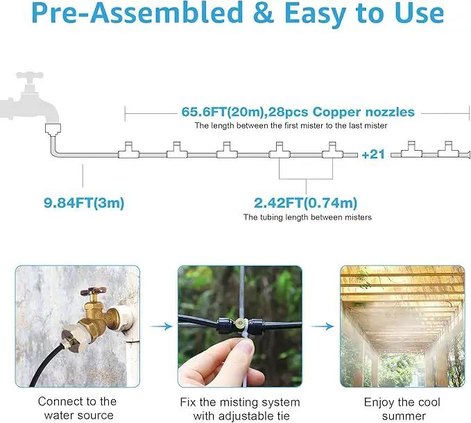 Bonviee Misters for Outside Patio - 75FT Misting Cooling System with 28 Brass Nozzles and 3/4" Adapter, 23M DIY Outdoor Misters Kit for Garden, Greenhouse, and Patio Cooling by GreenHaven Gardens