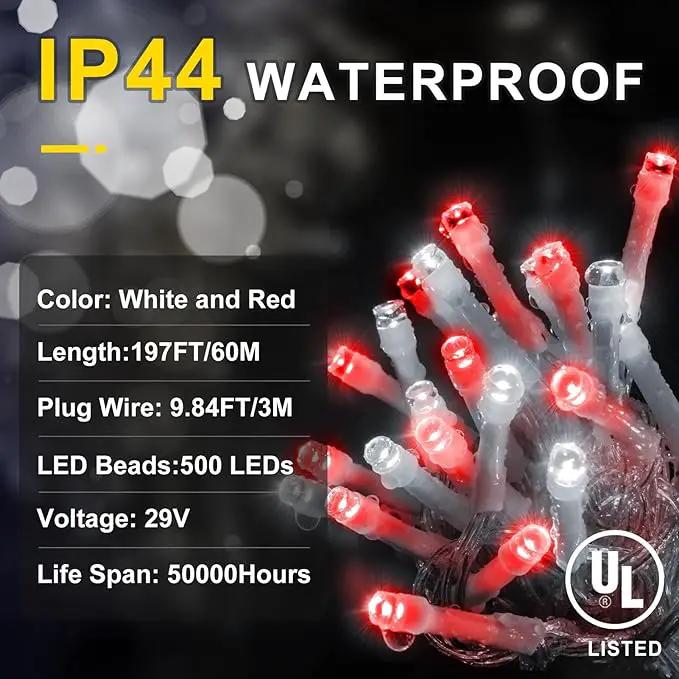 KNONEW 197FT 500 LED Christmas Lights Outdoor String Lights 8 Modes & Memory Fairy Light Plug in Waterproof LED String Lights for Xmas Yard Tree Wedding Party Holiday Decorations (Red and White) by GreenHaven Gardens