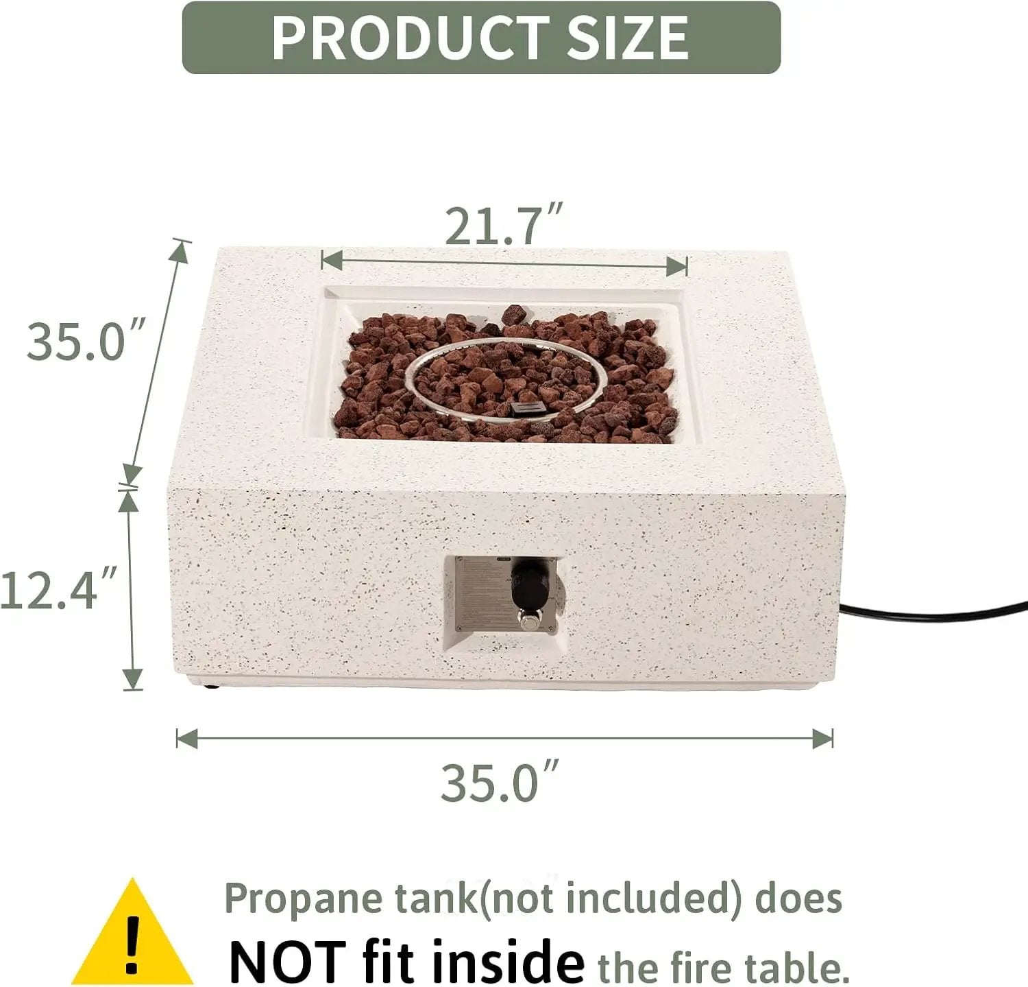 COSIEST Outdoor Propane Fire Pit Coffee Table w Square Faux Stone 35-inch Base, 50,000 BTU Stainless Steel Burner, Free Lava Rocks and Rain Cover by GreenHaven Gardens