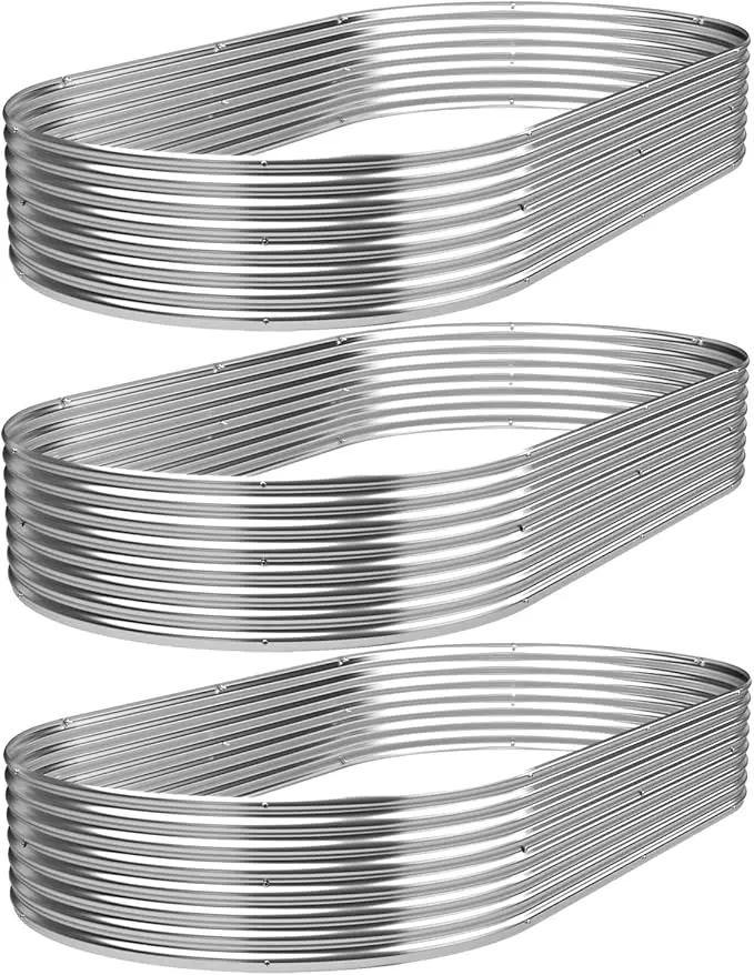 3 Pack 8x4FT Oval Galvanized Raised Garden Bed Outdoor,Metal Garden Bed for Vegetables,Above Ground Garden Box for Flower,Steel Raised Beds for Gardening by GreenHaven Gardens