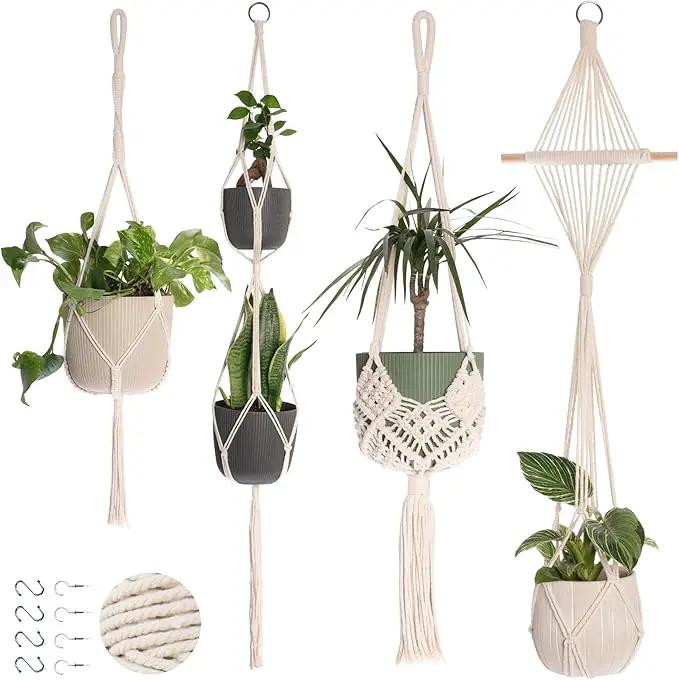 Nook Theory 4-Pack Macrame Plant Hanger - with 8 Ceiling Hooks - Hanging Planter Indoor Outdoor - Hanging Plant Holder - Decorative Bohemian Plant Hangers - Hanging Plants (Cream) by GreenHaven Gardens
