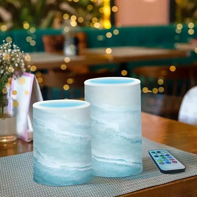 Flickering Flameless Candles, Bohemian Beach LED Candles with Remote Timer, Set of 2 Battery Operated Candle for Valentine Wedding Birthday by GreenHaven Gardens
