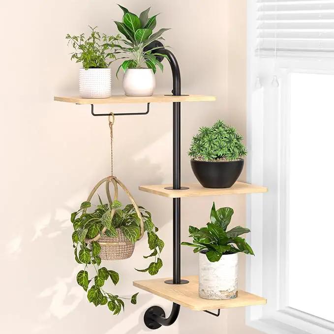 YUOROS Window Plant Shelves, 3-Tier Rotating Plant Shelf Stand, Indoor Metal Wall Plant Holder by GreenHaven Gardens