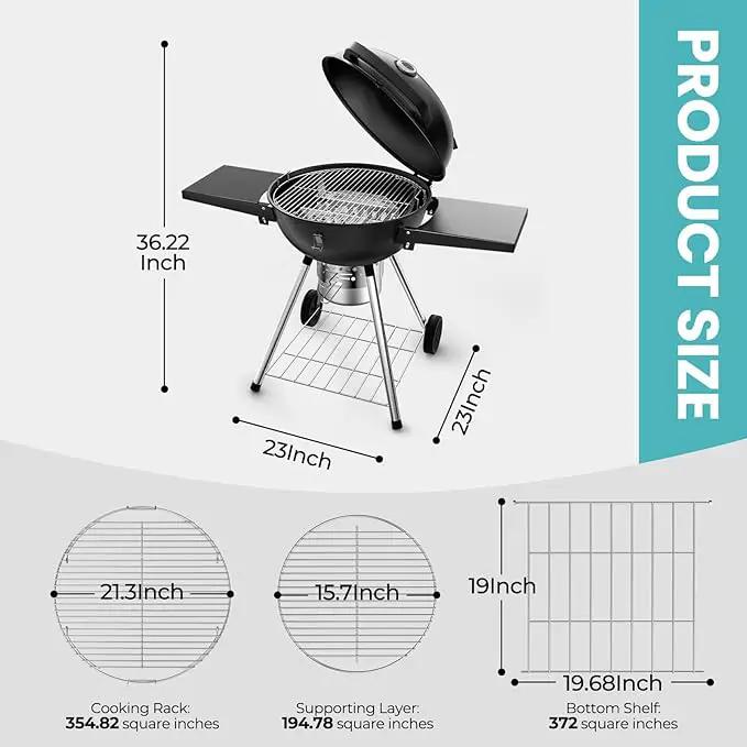 Premium 22 Inch Charcoal Grills with 2 Foldable Tables, BBQ Grill with Cover, Outdoor Barbecue Grill with Ash Catcher, Portable Charcoal Kettle Grills with Wheels for Camping Party Backyard by GreenHaven Gardens