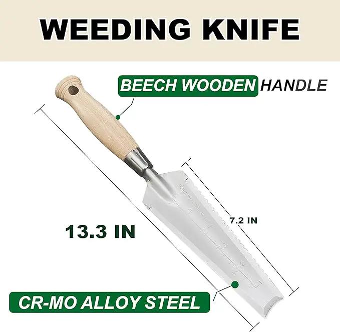 SUMIO 13.3" Alloy Steel Weeding Transplanter, Hori Hori Knife, Digging Trowel with Serrated Edge, Garden Root Cutter, and Dandelion Trowel for Propagation and Transplanting by GreenHaven Gardens