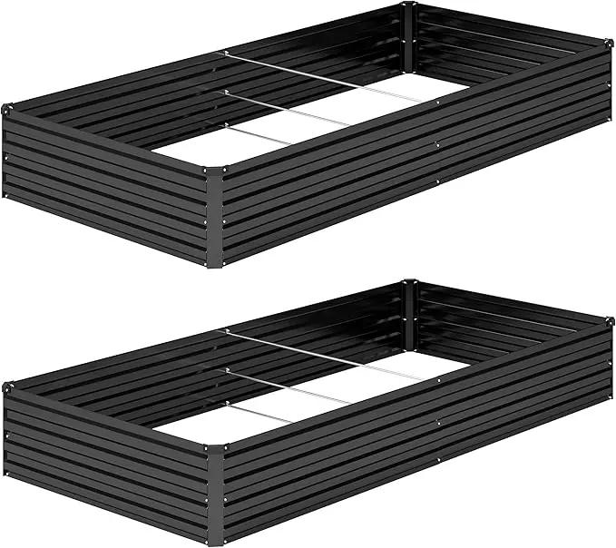2PCS 8x4x1FT Galvanized Raised Garden Bed Kit,Vegetable Boxes-Rectangle Metal Flower Box,Large Planter Raised Beds Outdoor Garden for Planting,Fruit,Herb-Black by GreenHaven Gardens