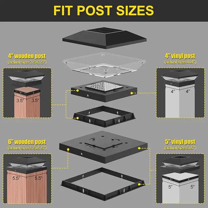 T-SUN Solar Post Cap Lights for 4x4/5x5/6x6 Posts (Wooden/Vinyl) | Waterproof Outdoor Solar Post Lights with Dual-Color Modes | Fence, Deck, Porch & Garden Lighting (6-Pack, Black) by GreenHaven Gardens