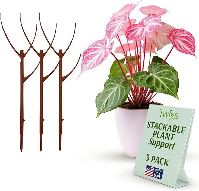 Stackable Plant Support Stakes, Stem Holder Structures for Indoor & Outdoor Use, Garden Accessories for Climbing & Potted Plants, Trellis Alternative - Begonia Red, 3 Pack, 17" L by GreenHaven Gardens