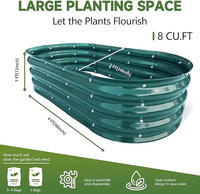 Galvanized Metal Raised Garden Bed 4x2x1ft Large Raised Planter 1Pack Outdoor Blue Planter Box with Rubber Stripe and Safety Gloves for Vegetables, Fruits, Flowers by GreenHaven Gardens