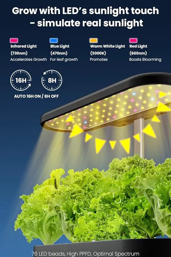 inbloom 12 Pods Hydroponics Growing System Kit, Herb Garden Planter Indoor Kit, Indoor Gardening Hydroponics Growing System with Pods, 4.2L Water Pump, Height Adjustable, Gifts for Woman, Black by GreenHaven Gardens