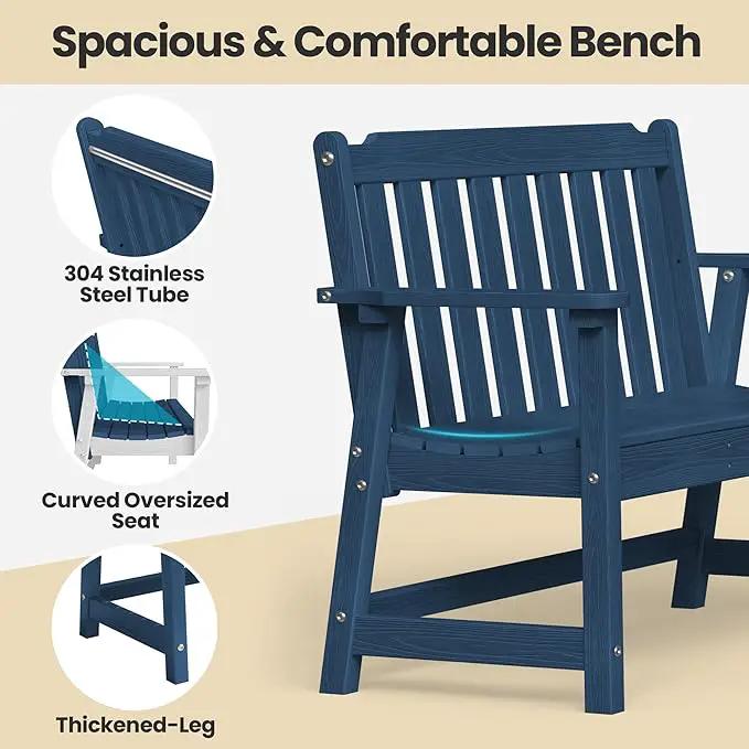 Ciokea 46" Heavy Duty Outdoor Bench, HDPE Weatherproof Garden Benches, Durable 2-Person Porch Benches with 660 Lbs, Waterproof Patio Bench for Outside Balcony Deck Backyard, Navy Blue by GreenHaven Gardens