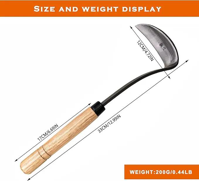 SHANFEEK Japanese Weeding Sickle Hoe Gardening Tools 13-Inch Weed Remover Tool High-Carbon Steel One-Piece Molding with Hard Solid Wood Handle(Snake-Necked) by GreenHaven Gardens