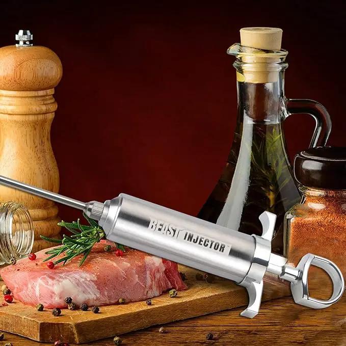 Grill Beast - 304 Stainless Steel Meat Injector Kit with 2-oz Large Capacity Barrel and 3 Professional Marinade Needles by GreenHaven Gardens