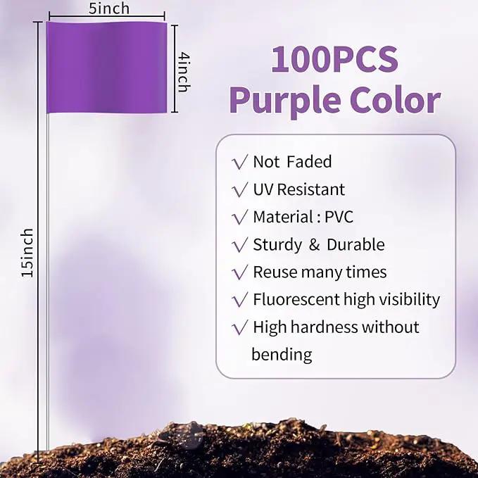 Zozen 100Pack Purple Marking Flags, Writable | 15x4x5 Inch, Yard Flags for Lawn & Irrigation & Landscape & Sprinkler & Survey & Dog Training. by GreenHaven Gardens