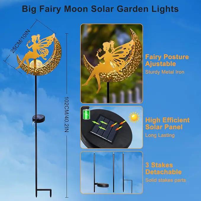 Fairy Moon Solar Lights Outdoor Garden Gifts for Women Yard Decorations Stakes Lights, Waterproof LED Outside Backard Decor, Lawn Patio Ornaments, Mothers Day Birthday Gifts for Mom (Gold,1Pack) by GreenHaven Gardens