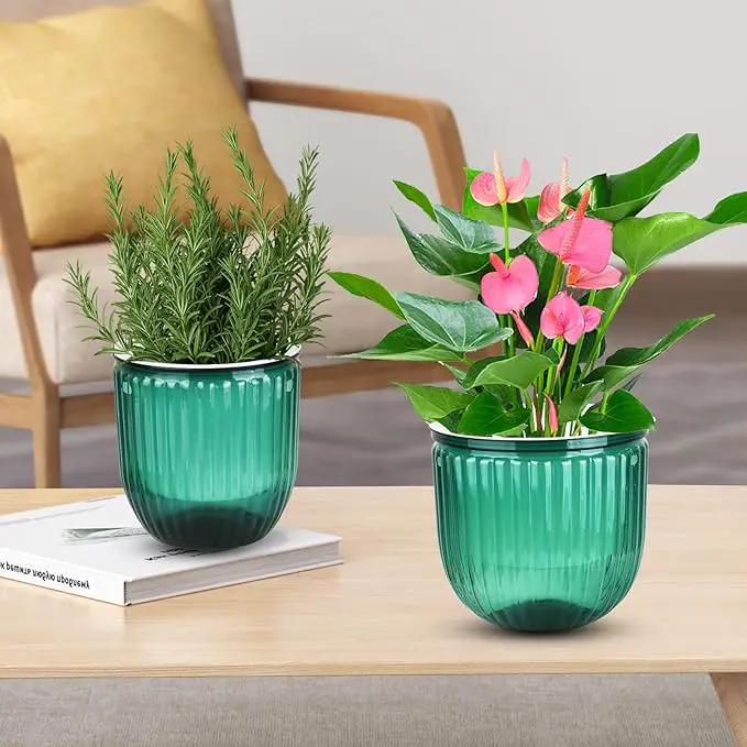 4Pcs Self Watering Hanging Planters, 6.5'' 4.5'' Hanging Flower Pots, Plastic Hanging Plant Basket with Drainage Holes, Visible Hanging Planters for Indoor Plants Garden Home(Emerald) by GreenHaven Gardens