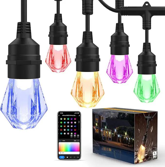 XMCOSY+ Smart Outdoor String Lights - 123ft RGBCWIC Patio Lights with 40 Color Changing Bulbs, LED String Light for Outside Backyard Bistro Party, APP WiFi Control, Work with Alexa, IP65 Waterproof by GreenHaven Gardens