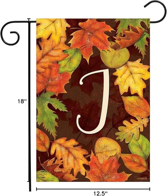 Briarwood Lane Fall Leaves Monogram Letter J Garden Flag by GreenHaven Gardens