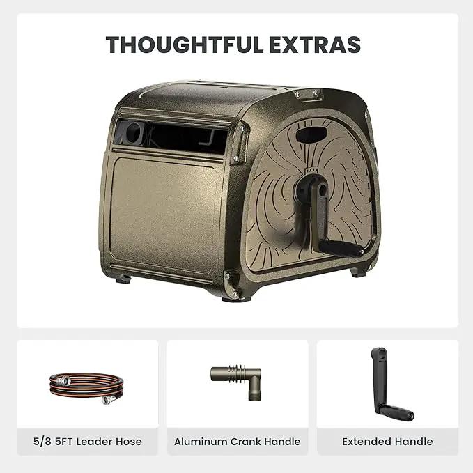 Giraffe Tools SW5 Metal Hose Reel Box, Heavy Duty Garden Hose Storage Reel Hideaway, Crank Handle, 150ft 5/8" Hose Capacity, Green by GreenHaven Gardens