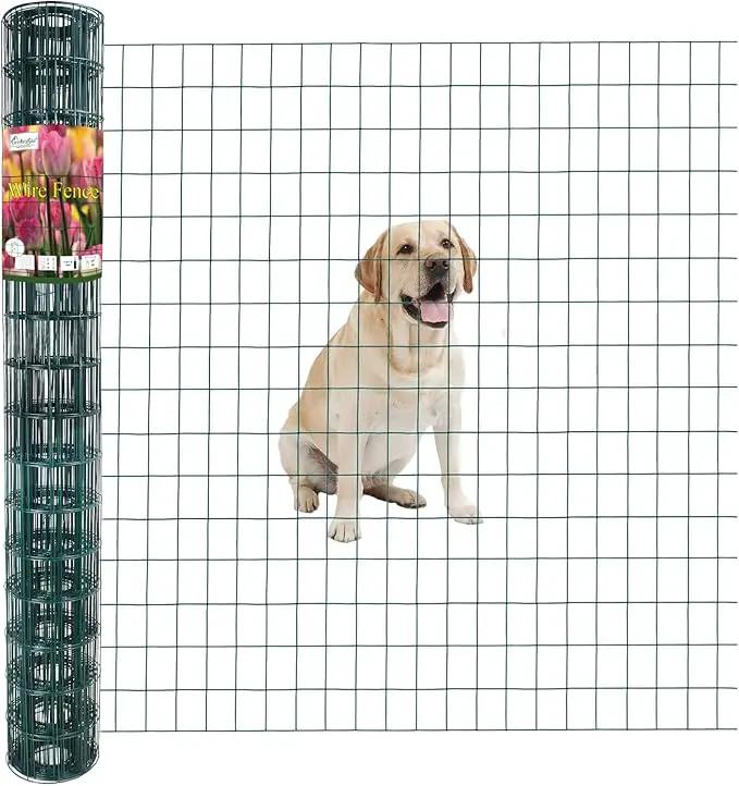 Green PVC Coated Welded Wire Fence 48 Inch x 25 Foot, 2 Inch x 3 Inch 16GA, Garden Border Fencing Roll Vinyl Coating Metal Wire Mesh for Yard Vegetable Plant Protection Poultry Netting by GreenHaven Gardens