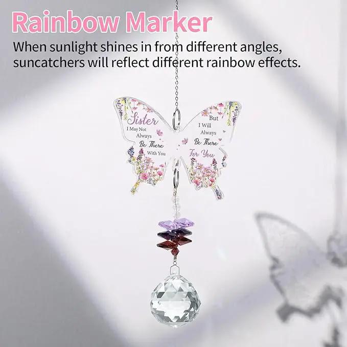 Sister Gifts, Valentines Day Gifts for Sister, Gifts for Sister Crystal Suncatcher, Mother's Day Birthday for Sister, to My Sister Gifts Hanging Butterfly Crystal Suncatcher Ornament by GreenHaven Gardens