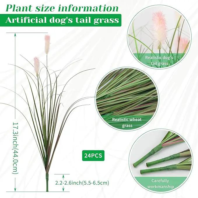 Artificial Grasses Plants Oudoor 24 Bunches Onion Grass Greenery with Plush Faux Fake Shrubs Plant Onion Wheat Grass for Outside Garden Indoor House Home Office Décor (Light Purple & Pink Plush by GreenHaven Gardens
