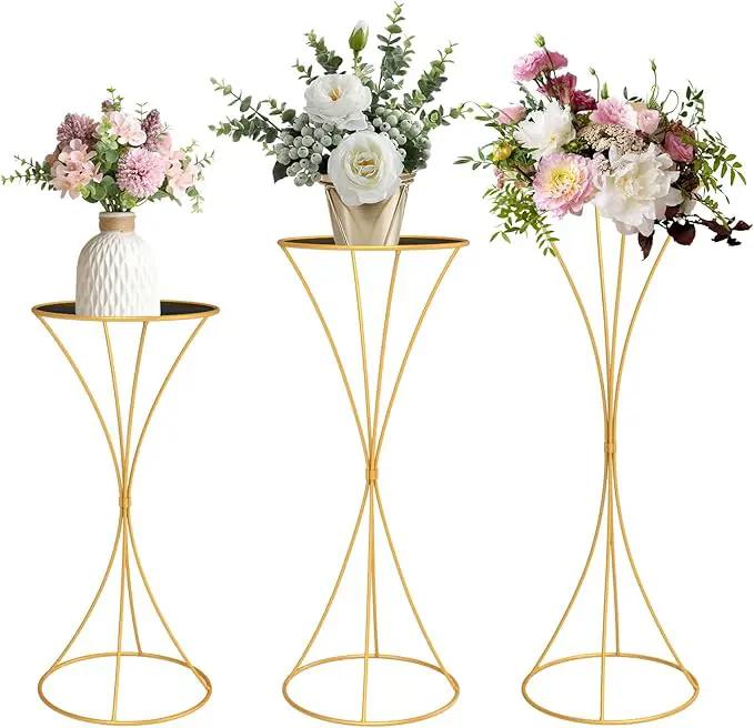 chamvis Gold Metal Plant Stand, 3 Pcs Tall Cylinder Pedestal Stands for Parties and Weddings, Gold Round Cylinder Tables for Living Room and Patio Decor (Hourglass) by GreenHaven Gardens