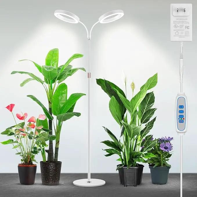 Garpsen Grow Lights for Indoor Plants, Dual-Head Full Spectrum LED Plant Light with Stand, 3 Color Modes Grow Lamp with Timer 6/12/16H, 5 Dimmable Levels, 168 LEDs and 67''Height Adjustable(White) by GreenHaven Gardens