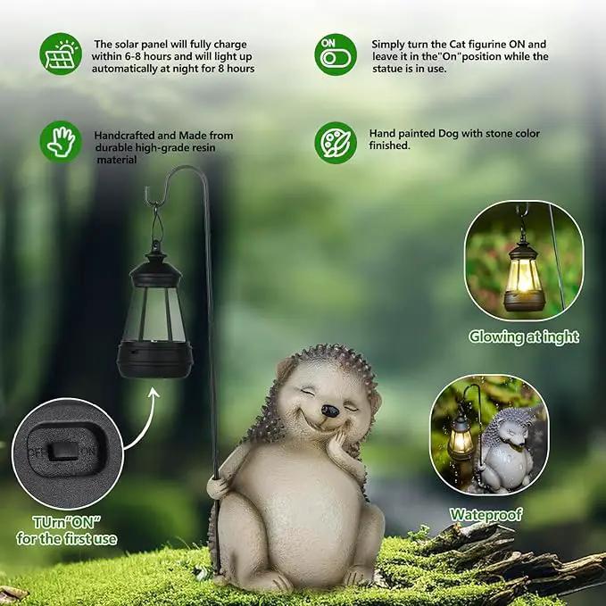 Solar Hedgehog Statue Garden Decor, Solar Hedgehog Statue Lights Outdoor, Waterproof for Patio, Balcony, Yard, Lawn, Father Day & Mother Day Garden Housewarming Gifts for Women, Men, Mom, Dad, Grandma by GreenHaven Gardens