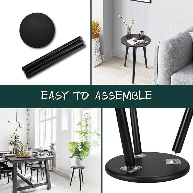 Indoor Plant Stand - Uneedem Wood Mid Century Plant Stand for Indoor Plants, Modern Plant Table,Tall Plant Holder for Flower Pots, Small Round Side Table, End Table (B2-Black,High: 16.5") by GreenHaven Gardens