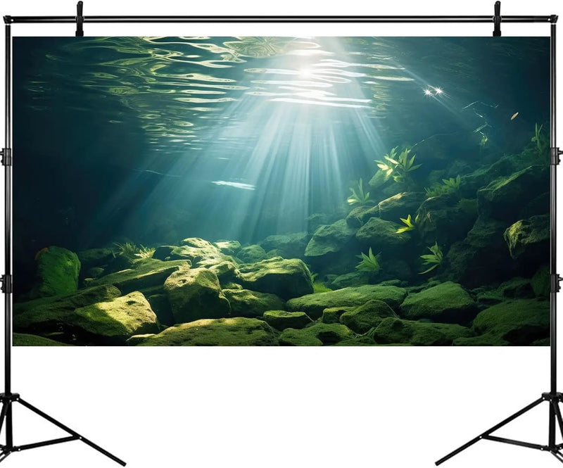 Under The Sea Aquarium Background Aquatic Plants Deep Sea Fish Tank Background Underwater Sunray Rock Terrarium Backgrounds Deep Ocean Floor Tropical Fish Tank Backgrounds 30x18in by GreenHaven Gardens