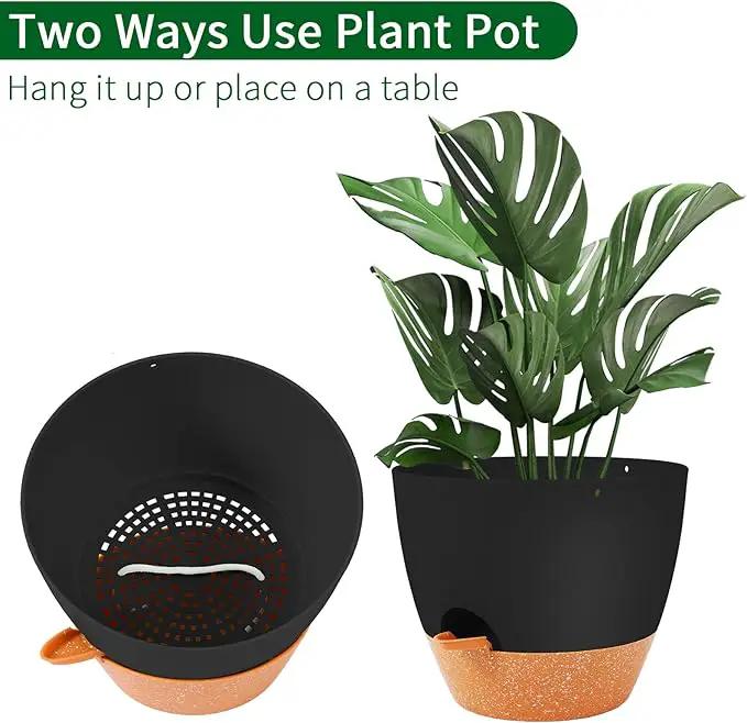 GARDIFE Hanging Planter, 10 inch Hanging planters for Indoor. Outdoor Plants, Self Watering Plant Pot, 2 Pack Large self Watering Hanging Planter, Black by GreenHaven Gardens