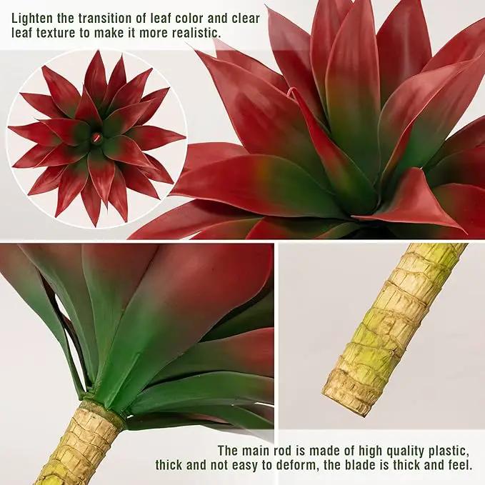 Artificial Agave Plants,Large UV Resistant Fake Agave Planters for Indoor and Outdoor Decorating Tropical Plant Succulents Greenery Indoor Decor (2Pack,18" Red) by GreenHaven Gardens