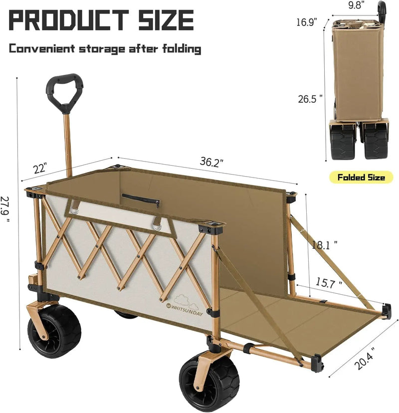 Whitsunday Collapsible Folding Wagon with Table, Heavy Duty Utility Beach Wagons with Opened Tailgate and All-Terrain Wheels for Camping,Garden,Sports (Max Beige) by GreenHaven Gardens