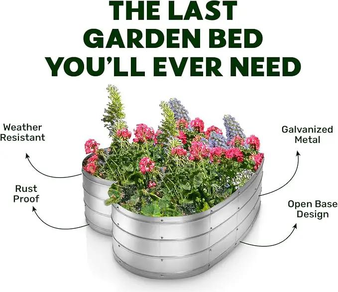 Galvanized Raised Garden Beds Outdoor // Planter Raised Beds for Gardening, Vegetables, Flowers // Large Metal Garden Box (Silver) // Patent Pending Tool-Free Assembly by GreenHaven Gardens