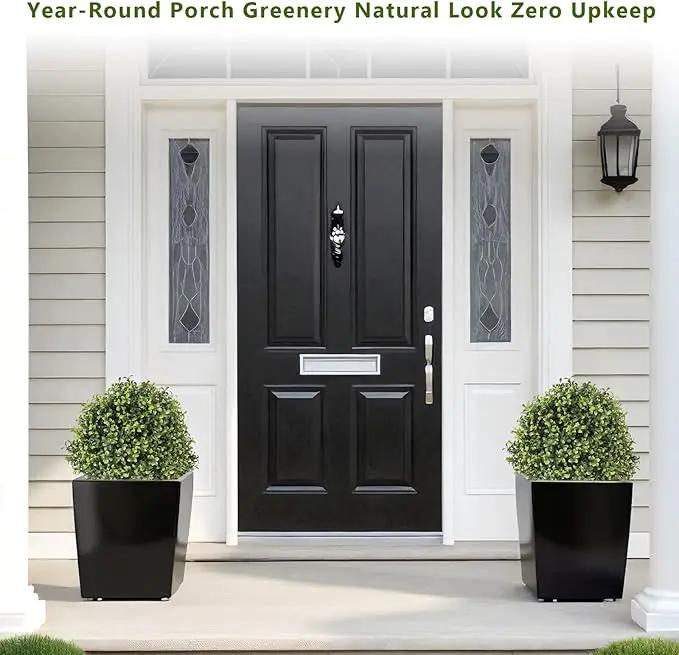 THE BLOOM TIMES 2ft Faux Boxwood Plants Outdoor Set of 2, Topiary Balls Artificial Outside Trees, 24" UV Resistant Fake Greenery Bushes & Shrubs for Front Porch Planter by GreenHaven Gardens