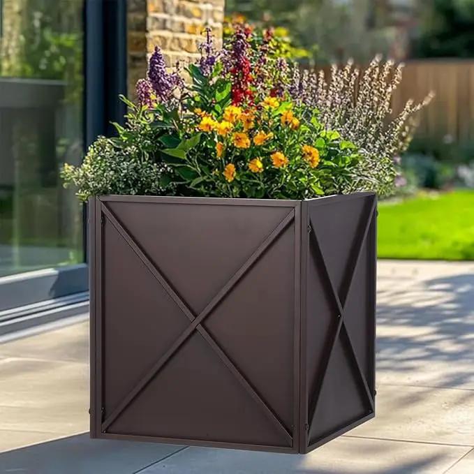 SUNNYPARK Large Metal Planter Box 17”x 17”x 18”, Square Modern Brown Metal Planter Box Heavy Duty with Drainage Holes for Outdoor Garden Patio by GreenHaven Gardens
