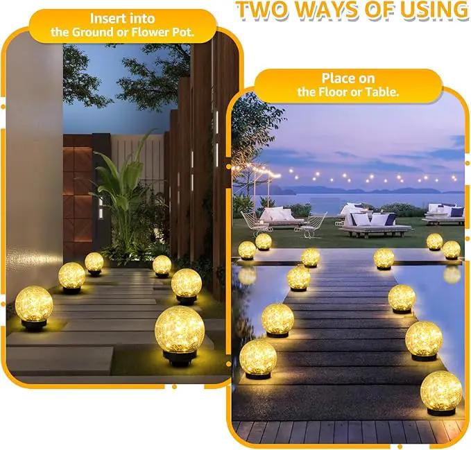 2-Pack Garden Solar Lights Outdoor, Cracked Glass Ball Light Waterproof, Decorative Solar Globe Lights Warm White for Yard Pathway Patio Lawn by GreenHaven Gardens