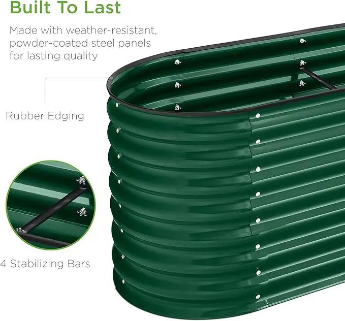 Best Choice Products 8x2x2ft Metal Raised Garden Bed, Oval Outdoor Deep Root Planter Box for Vegetables, Herbs w/ 4 Support Bars, 215 Gal Capacity - Dark Green by GreenHaven Gardens