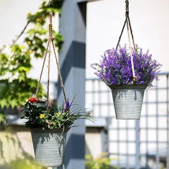 8 Pack Artificial Plants Flowers Grass Shrubs Lavender No Fade Faux Plastic Flowers Outdoor for Farmhouse Garden Porch Patio Indoor Wedding Decoration Greenery Fake Plants uv Resistant by GreenHaven Gardens