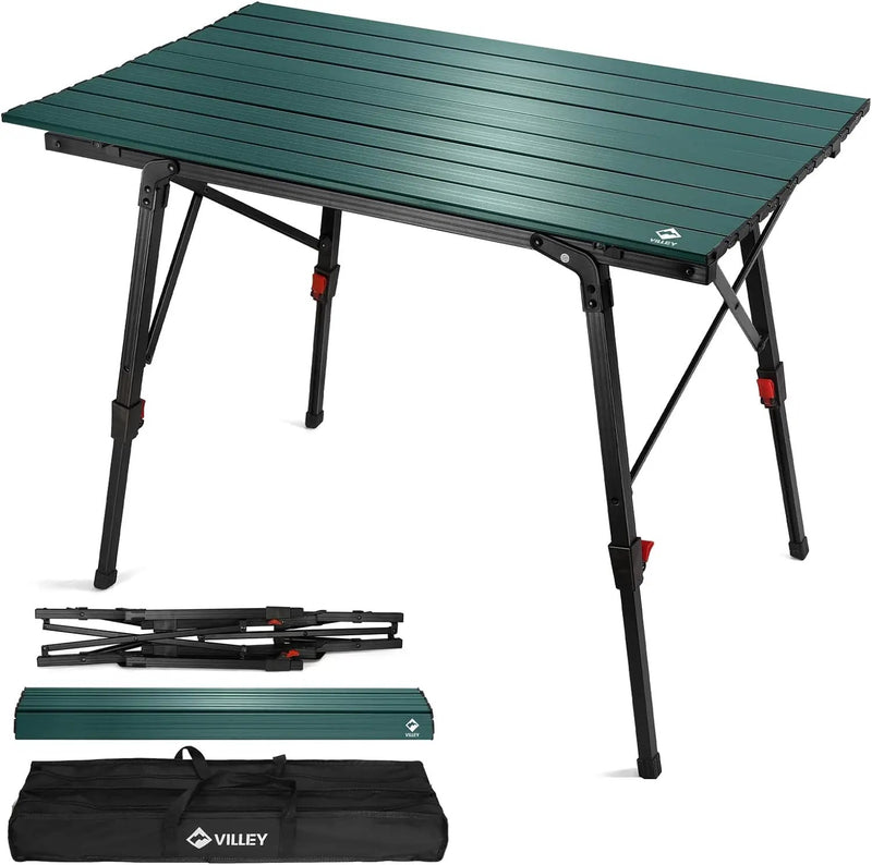 VILLEY Portable Camping Table with Adjustable Legs, Lightweight Aluminum Folding Beach Table with Carrying Bag for Outdoor Cooking, Picnic, Beach, Backyards, BBQ and Party by GreenHaven Gardens